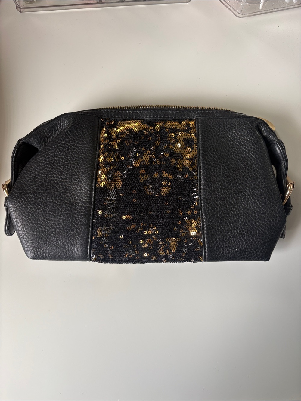 Deux Lux Black Cosmetic Pouch with Gold Sequin Panel